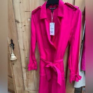 NWT ZARA 🩷 Barbie Barbiecore Hot Pink Long Duster Trench TRF Outerwear Coat